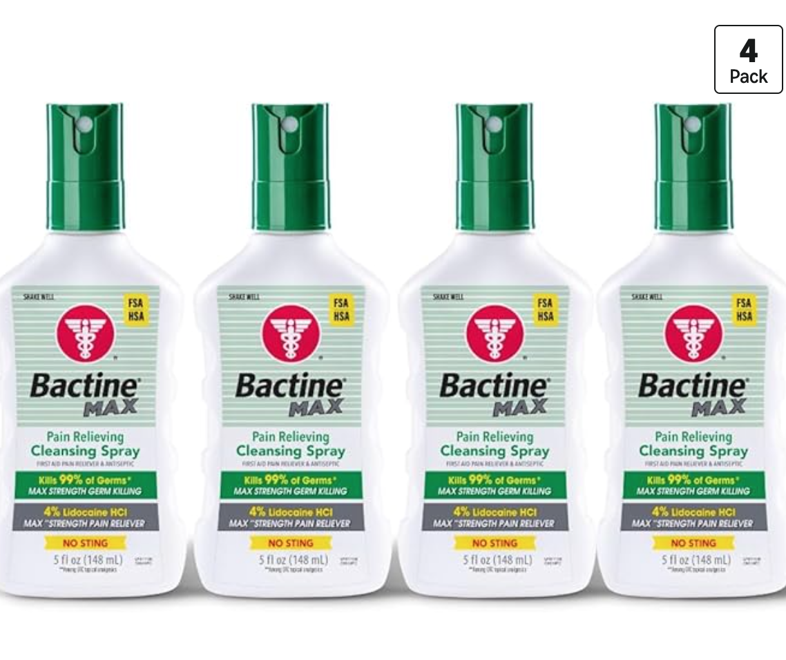4-pack of Bactine MAX pain-relieving cleansing spray with 4% lidocaine