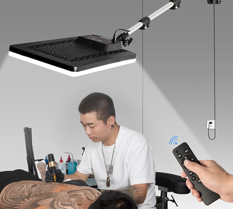 Wall-mounted articulating tattoo LED panel lamp with remote