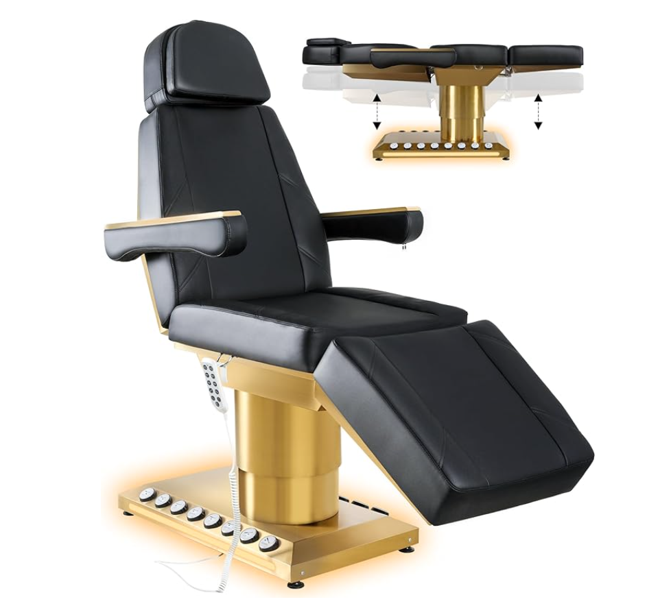 Black and gold fully electric 4-motor beauty tattoo chair